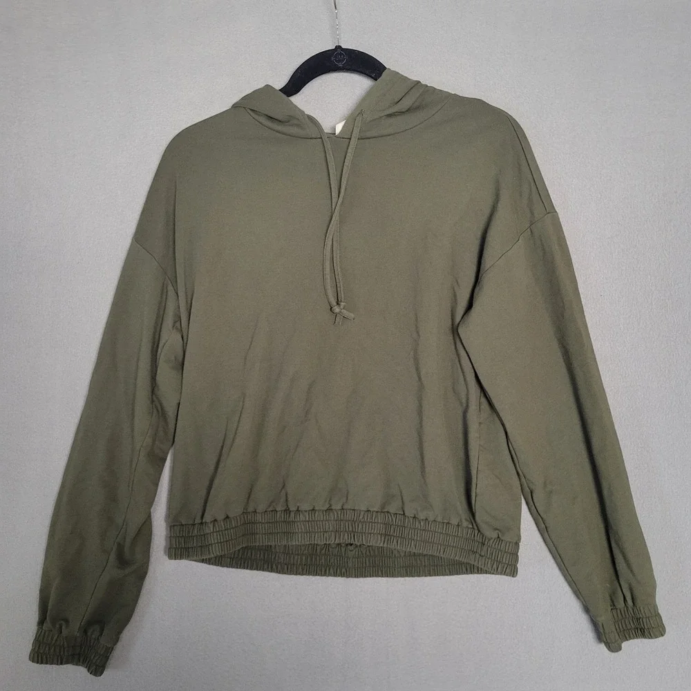 Michael Kors Olive Green‎ Cropped Hoodie Drawstring Waist Size M